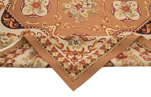 Aubusson Floral Orange Floral Cotton Wool Handmade Area Rug 10'0'' x 14'0''