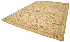 Aubusson Floral Beige Floral Cotton Wool Handmade Area Rug 9'11'' x 14'0''