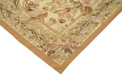 Aubusson Floral Beige Floral Cotton Wool Handmade Area Rug 9'11'' x 14'0''