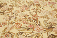 Aubusson Floral Beige Floral Cotton Wool Handmade Area Rug 9'11'' x 14'0''