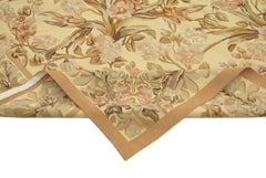 Aubusson Floral Beige Floral Cotton Wool Handmade Area Rug 9'11'' x 14'0''
