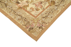 Aubusson Floral Beige Floral Cotton Wool Handmade Area Rug 9'9'' x 14'2''