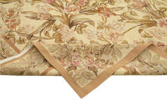 Aubusson Floral Beige Floral Cotton Wool Handmade Area Rug 9'9'' x 14'2''