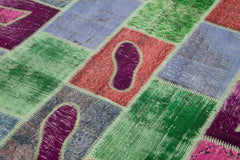 Handmade Area Rug | Grey Patchwork Wool Cotton Vintage Turkish Carpet 5'5"x7'9"