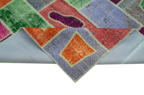 Handmade Area Rug | Grey Patchwork Wool Cotton Vintage Turkish Carpet 5'5"x7'9"