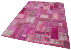 Kirk Yama Pink Patchwork Cotton Wool Handmade Area Rug 5'7'' x 7'10''