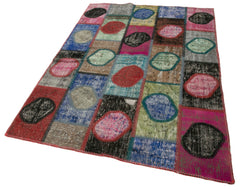 Kirk Yama Grey Patchwork Cotton Wool Handmade Area Rug 4'7'' x 6'7''