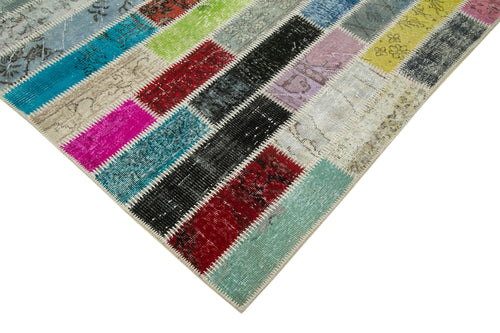 Handmade Area Rug – Grey Patchwork Cotton Wool Vintage Carpet 5'10''x7'11''