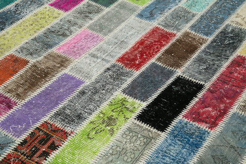 Handmade Area Rug – Grey Patchwork Cotton Wool Vintage Carpet 5'10''x7'11''
