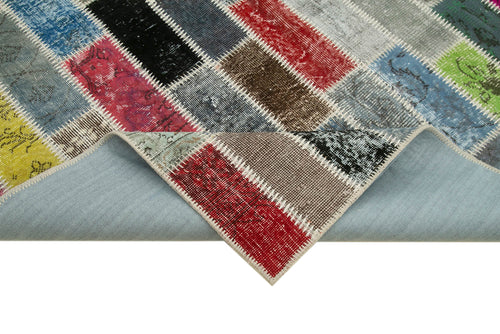 Handmade Area Rug – Grey Patchwork Cotton Wool Vintage Carpet 5'10''x7'11''