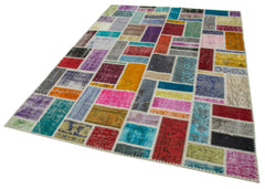 Handmade Area Rug - Kirk Yama Grey Patchwork Cotton Wool Carpet 5'9''x7'10''