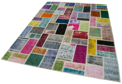 Handmade Area Rug - Kirk Yama Grey Patchwork Cotton Wool Vintage Carpet 5'8" x 7'10"