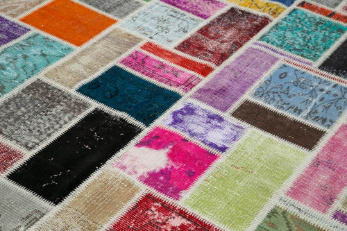 Handmade Area Rug - Kirk Yama Grey Patchwork Cotton Wool Vintage Carpet 5'8" x 7'10"