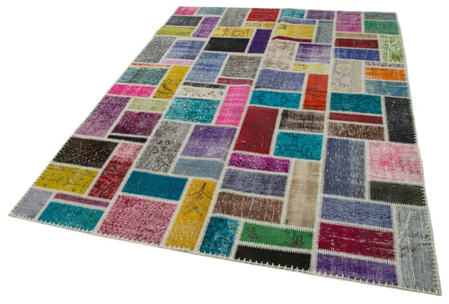 Kirk Yama Grey Patchwork Cotton Wool Handmade Area Rug 5'8'' x 7'10''