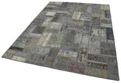 Kirk Yama Grey Patchwork Cotton Wool Handmade Area Rug 5'9'' x 7'10''