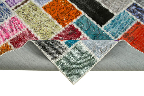Kirk Yama Grey Patchwork Cotton Wool Handmade Area Rug 5'8'' x 7'10''