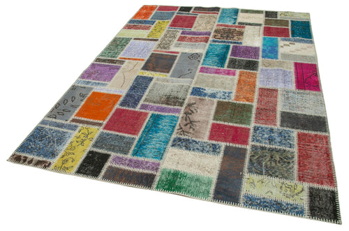 Kirk Yama Grey Patchwork Cotton Wool Handmade Area Rug 5'8'' x 7'10''