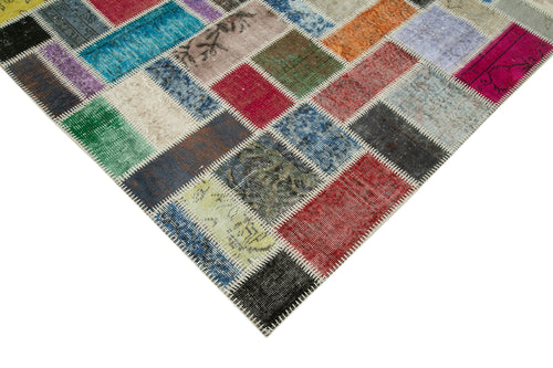 Kirk Yama Grey Patchwork Cotton Wool Handmade Area Rug 5'8'' x 7'10''