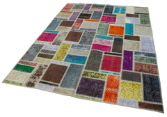 Kirk Yama Grey Patchwork Cotton Wool Handmade Area Rug 5'9'' x 8'0''
