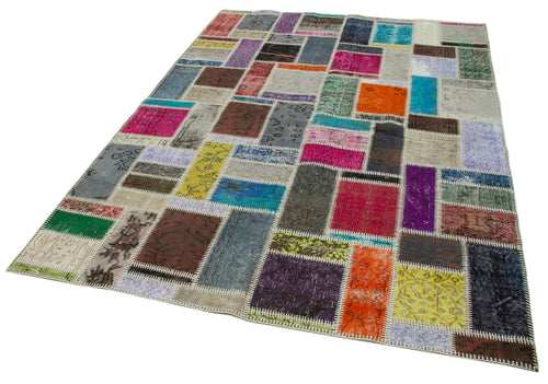 Kirk Yama Grey Patchwork Cotton Wool Handmade Area Rug 5'9'' x 8'0''