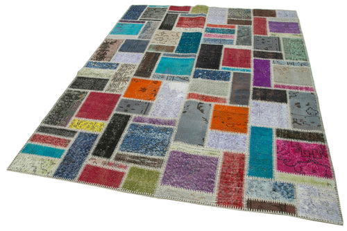 Kirk Yama Grey Patchwork Cotton Wool Handmade Area Rug 5'8'' x 7'9''