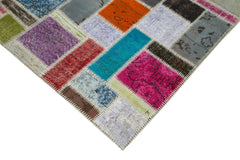 Kirk Yama Grey Patchwork Cotton Wool Handmade Area Rug 5'8'' x 7'9''