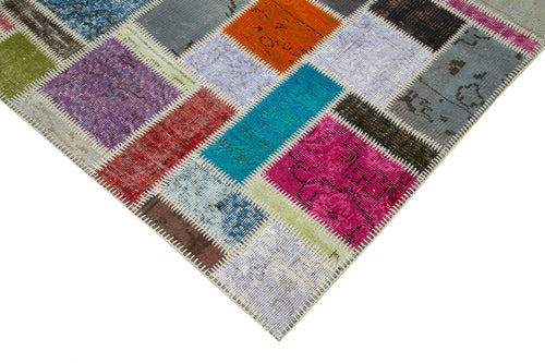Kirk Yama Grey Patchwork Cotton Wool Handmade Area Rug 5'8'' x 7'9''