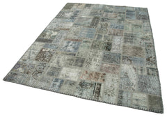 Kirk Yama Grey Patchwork Cotton Wool Handmade Area Rug 5'8'' x 7'9''