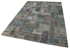 Kirk Yama Grey Patchwork Cotton Wool Handmade Area Rug 5'7'' x 7'10''