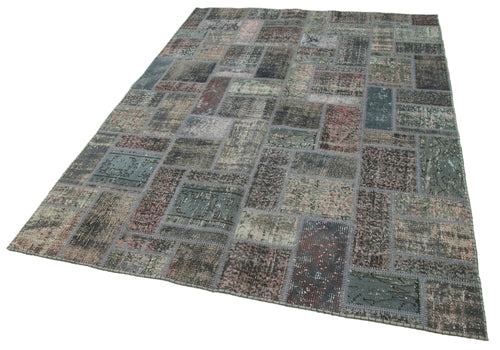 Kirk Yama Grey Patchwork Cotton Wool Handmade Area Rug 5'7'' x 7'10''