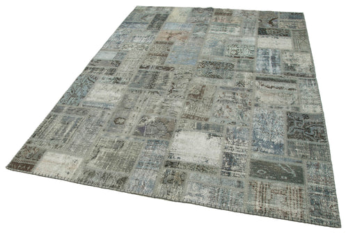 Handmade Area Rug - Kirk Yama Grey Patchwork Cotton Wool Vintage Carpet 5'7''x7'10''