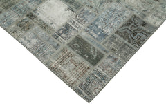 Handmade Area Rug - Kirk Yama Grey Patchwork Cotton Wool Vintage Carpet 5'7''x7'10''