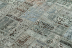 Handmade Area Rug - Kirk Yama Grey Patchwork Cotton Wool Vintage Carpet 5'7''x7'10''
