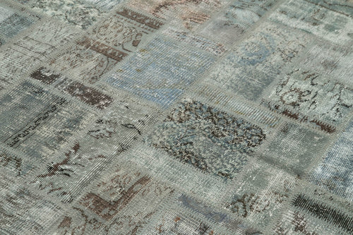 Handmade Area Rug - Kirk Yama Grey Patchwork Cotton Wool Vintage Carpet 5'7''x7'10''