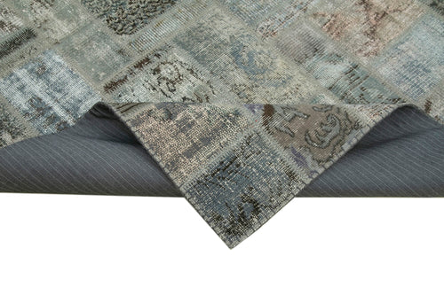 Handmade Area Rug - Kirk Yama Grey Patchwork Cotton Wool Vintage Carpet 5'7''x7'10''