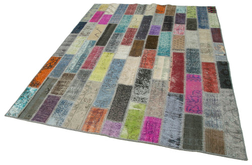Kirk Yama Grey Patchwork Cotton Wool Handmade Area Rug 5'10'' x 7'11''