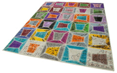Kirk Yama Grey Patchwork Cotton Wool Handmade Area Rug 6'4'' x 7'9''