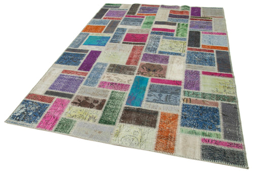 Kirk Yama Grey Patchwork Cotton Wool Handmade Area Rug 5'9'' x 8'4''