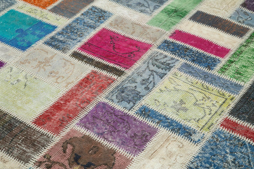 Kirk Yama Grey Patchwork Cotton Wool Handmade Area Rug 5'9'' x 8'4''