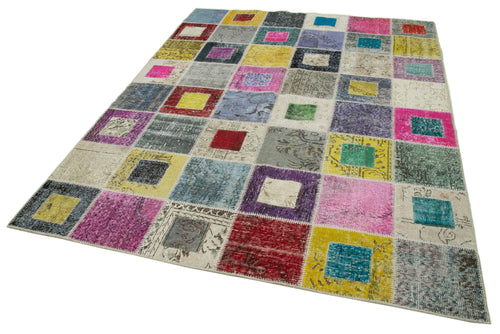 Kirk Yama Grey Patchwork Cotton Wool Handmade Area Rug 5'10'' x 7'9''