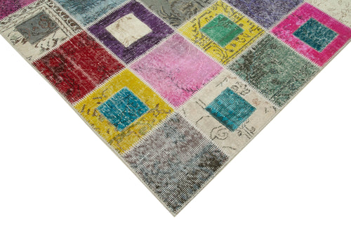 Kirk Yama Grey Patchwork Cotton Wool Handmade Area Rug 5'10'' x 7'9''