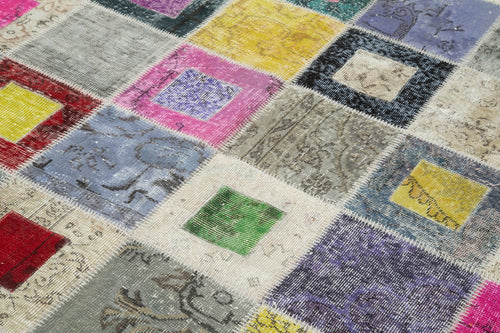Kirk Yama Grey Patchwork Cotton Wool Handmade Area Rug 5'10'' x 7'9''