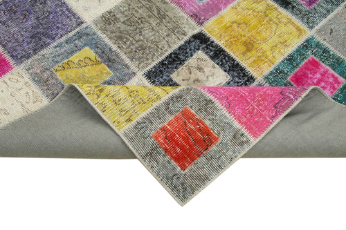 Kirk Yama Grey Patchwork Cotton Wool Handmade Area Rug 5'10'' x 7'9''