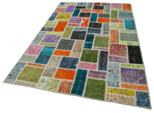 Kirk Yama Grey Patchwork Cotton Wool Handmade Area Rug 5'5'' x 8'4''