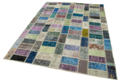 Kirk Yama Grey Patchwork Cotton Wool Handmade Area Rug 5'7'' x 7'9''