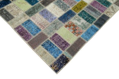 Kirk Yama Grey Patchwork Cotton Wool Handmade Area Rug 5'7'' x 7'9''