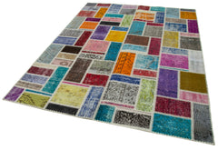 Handmade Area Rug – Grey Patchwork Cotton Wool Rug with Traditional Design 5'9''x7'9''