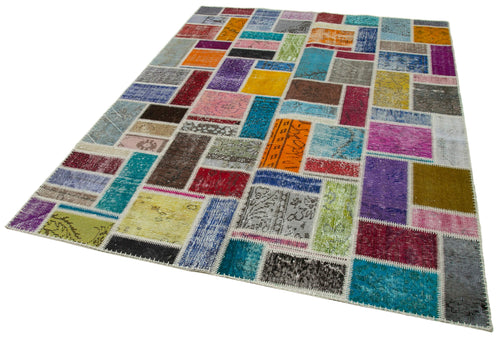 Handmade Area Rug – Grey Patchwork Cotton Wool Rug with Traditional Design 5'9''x7'9''