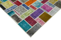 Handmade Area Rug – Grey Patchwork Cotton Wool Rug with Traditional Design 5'9''x7'9''