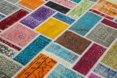 Handmade Area Rug – Grey Patchwork Cotton Wool Rug with Traditional Design 5'9''x7'9''